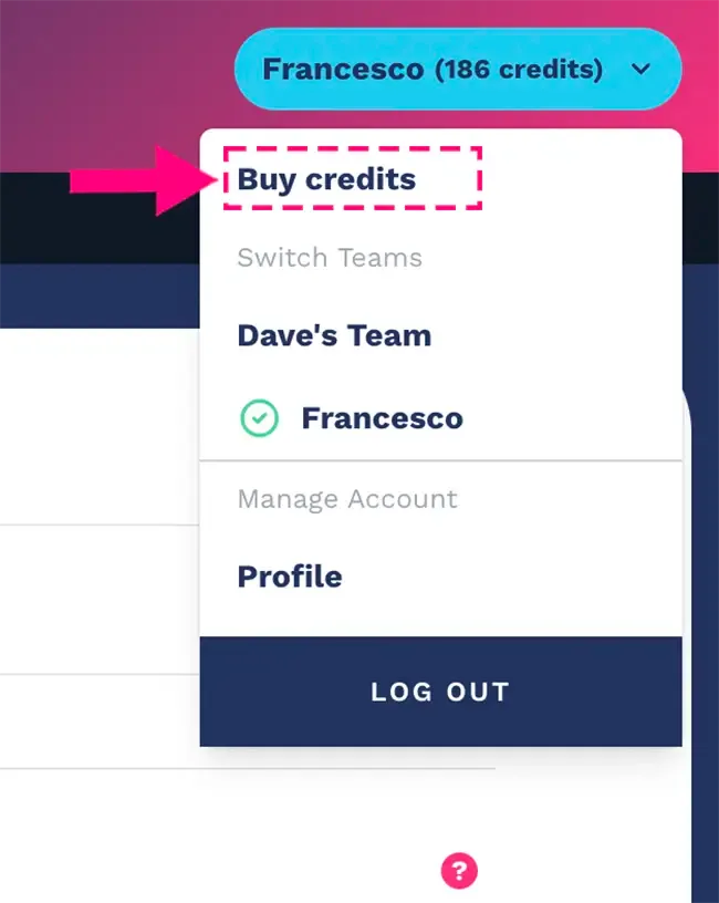 Menu item to buy more psychometric profiling credits and top up the account