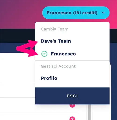 Cambia Team di profilazione psicometrica dalla finestra di selezione