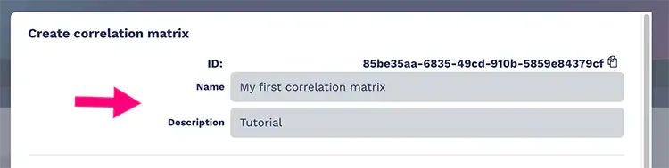 Fields to enter the name and description of the correlation matrix