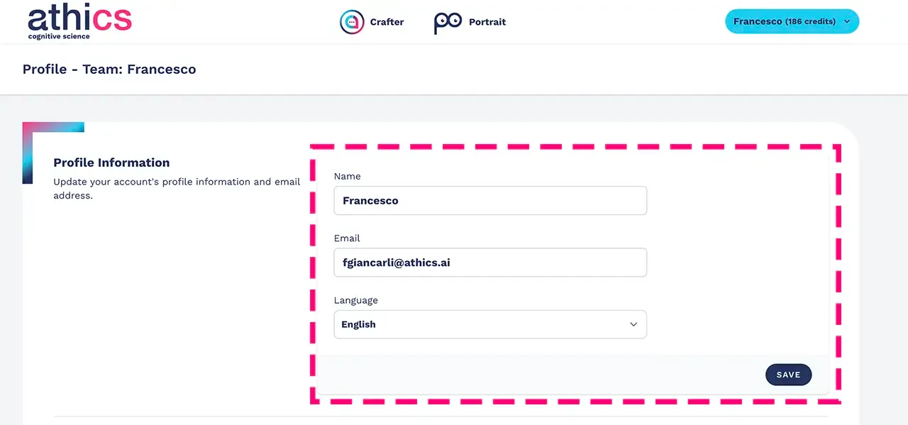 Update your Portrait user profile name, email and platform language