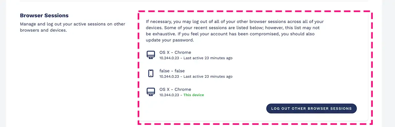Log out of other browser sessions on the Portrait platform