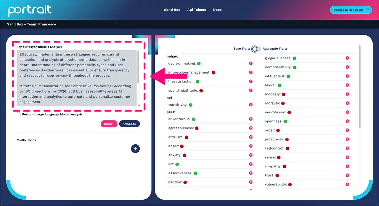 Sandbox to start Portrait psychometric profiling with text input