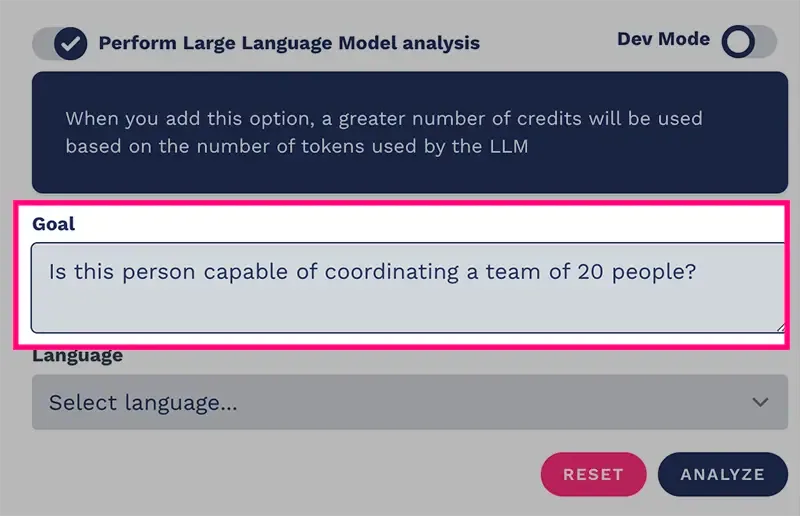 Example of a psychometric profile interpretation prompt