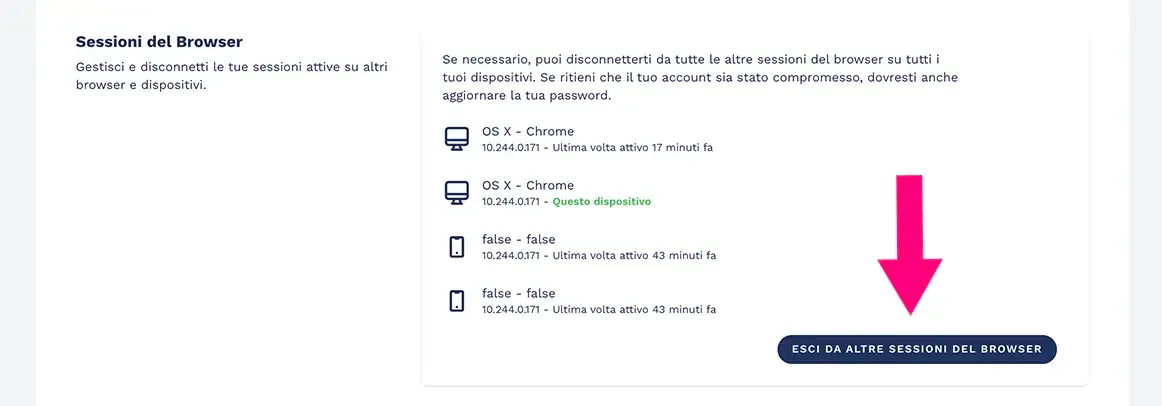 Esci da altre sessioni del browser sulla piattaforma Portrait
