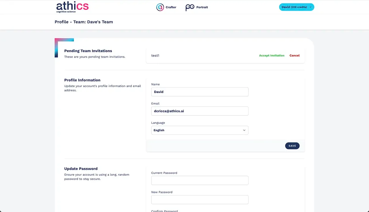 Invitation notification to accept to join the psychometric profiling Team